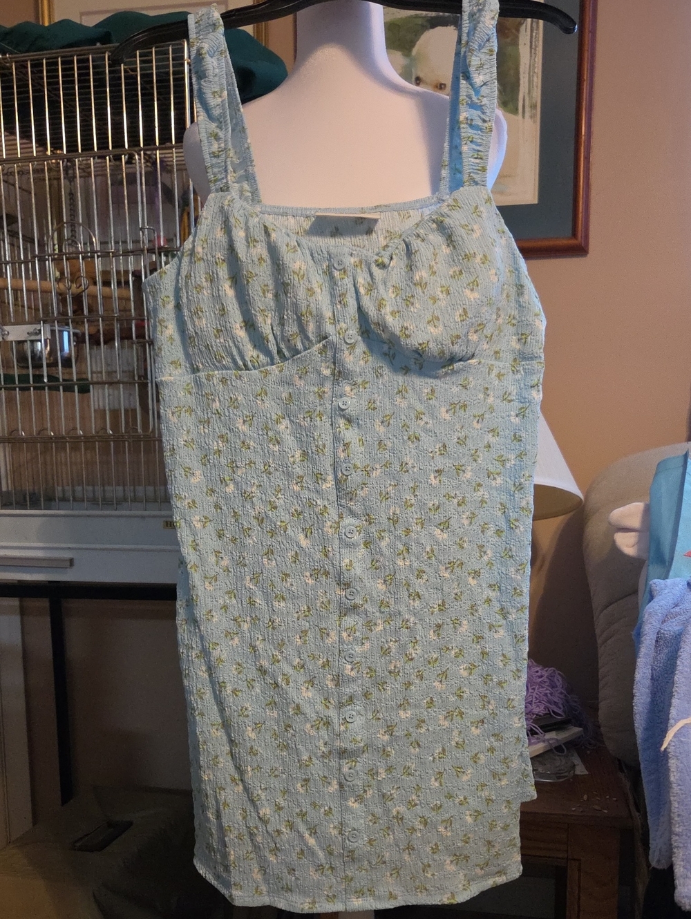 Light Blue Floral Button-Front Sundress
